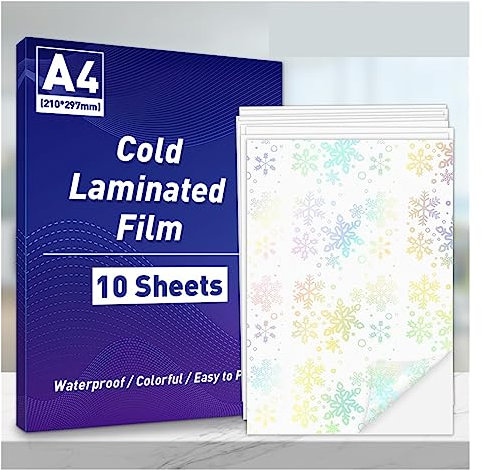 DAVBIR 10 Blatt Schneeflocken-Transparentpapier, Selbstklebende Folie for Kaltlaminierung, A4-Papier, holografisches Laminierblatt, DIY-Foto Perfection