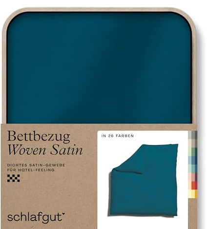 schlafgut Woven Satin Bettwäsche 200x200cm Bettdecke Bezug einzeln, Petrol Deep Uni in Hotelqualität mit 100% Baumwolle