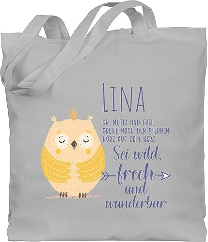 Baumwolltasche - Eule Eulen Owl Geschenk zur Taufe Geburt Kommunion Konfirmation Jugendweihe - Unisize - Hellgrau - eulenmotiv owls beutel tasche nachteule taschen nachteulen personalisierte und