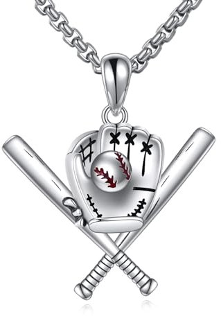 YAFEINI Baseball Kette für Herren 925 Sterling Silber Sport Anhänger Halskette Baseball Schmuck Geschenk für Jungen