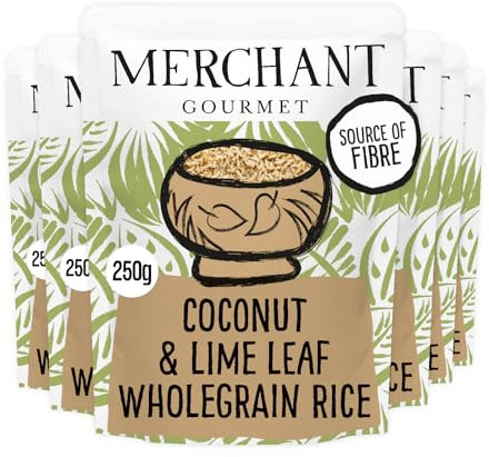 Merchant Gourmet Coconut & Lime Leaf Wholegrain Microwave Rice - Pack of 6 x 250g Pouches