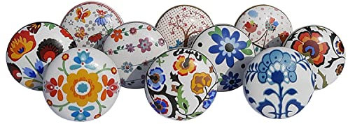 Royal Kraft 20 Vintage Ceramic Knobs, Vintage Style, Multicolour, Painted, for Kitchen Cupboards, Door and Drawer, Wardrobe, 10 Designs x 2 Pieces = 20 Knobs), Sknob012