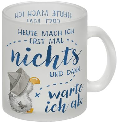 Möwe Glas Tasse mit Spruch Heute mach ich erst mal nichts eine schöne Tasse für die Arbeit lustiger Frauen Geburtstag Meer Kaffeetasse Spruch Motiv