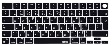XSKN Silicone Keyboard Cover Skin for MacBook Pro/Air with Touch ID 14.2 16.2 13.6 15.3 Model No: A2442 A2779 A2918 A2992 A2485 A2780 A2681 A2941 (EU Layout, Hebrew Language Black)