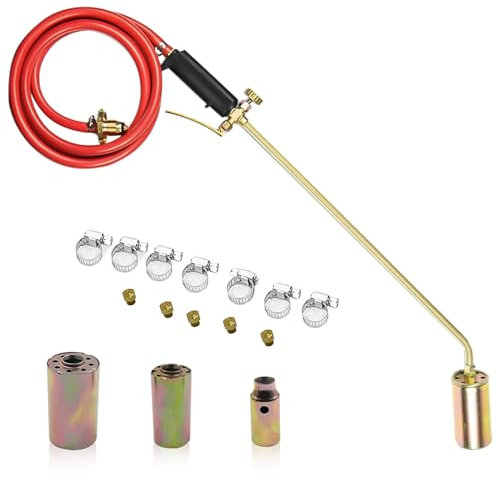 Savieva 2M Long Arm Propane Butane Gas Kit, Torch Burner Blow Kit Roofing Brazing Weed Burner Killer with Gas Hose & 3 Nozzles