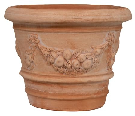 Biscottini Toskana Terracotta Vase L 40 x T 40 x H 30 cm – große Terracotta-Töpfe für den Innen- und Außenbereich – große Vase für den Außenbereich, hergestellt in Italien