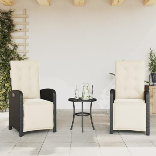 Festnight Polyrattan Gartenstuh 2er Set Hochlehner Verstellbar, Gartenmöbel Set mit 2 Sessel, Rattan Gartensessel mit Sitz- und Rückenkissen, abziehbarer und waschbarer Bezug - Schwarz
