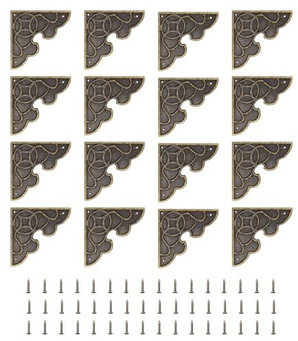 QUARKZMAN 16 Stück Vintage Eckwinkel 2,1x2,1 Dekorative Metall Schreibtisch Eckenschützer mit Schrauben für Kisten Schrank Dekorative Möbel Bronze