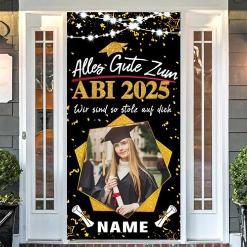Dicodes Personalisierte Graduation Tür Banner ABI 2025 Prüfung Bestanden Zeichen Dekorationen Banner für Graduation Party(Schwarz und Gold)