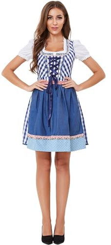 XTBFOOJ dirndl größe 50 Dirndl Damen Midi Trachtenkleid 3tlg mit Schürze und Bluse Trachtenmode Kleid für Oktoberfest Vintage, Besondere Anlässe Shein Kleider Damen Unterkleider Fã¼R Damen
