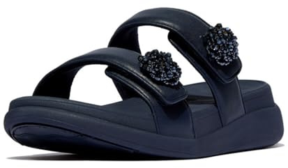 Fitflop Sandales plates à 2 barres pour femme Go Beadie-Button, bleu marine, 37 EU