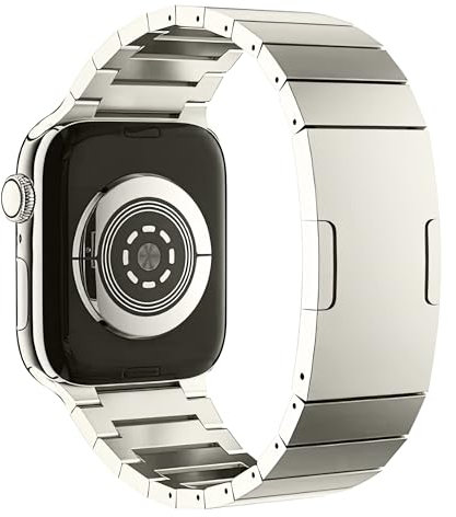 MaKTech Uhrenarmband aus Titan,Leichtmetall Rechtwinkliges Gliederarmband mit integrierter Schnalle,für Apple Watch Serie 11/10/9/8/7,SE 3/2/1 [2025] (42mm/41mm/40mm,Titan)