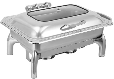 GarveeHome Chafing Dish Buffet Set, 9 Qt Stainless Steel Flip Cover Chafer with Viewing Lid & Removable Base Buffet Servers and Warmers Set Warming Tray for Wedding, Parties, Banquet, Catering Events