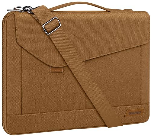 DOMISO 15-15.6 Pulgadas Bolsa de Funda de Portátil Resistente al Agua Maletín Mensajero Bolsa de Hombro para ThinkPad L580/16 MacBook Pro/IdeaPad 320/Dell XPS 15/HP Envy x360/Acer Chromebook,Marrón