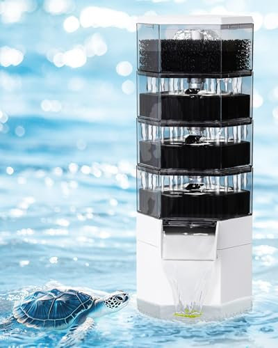 AQQA Turtle Tank Filter, 1000L/h Aquarium Filter mit Wasserwechsel & Filtration, Ultra Leise 4-stufige Wasserfall Bio-Filtration Niedriger Wasserstand für 200-380L Tank