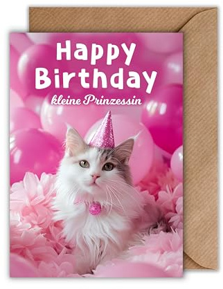 WBdesignz Katze Geburtstagskarte mit Umschlag - Kätzchen Glückwunschkarte für Mädchen Geburtstag “Alles Liebe kleine Prinzessin” Geschenkkarte für Schwester Tochter Nichte (DIN A6)
