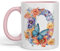 Vixar Tasse mit Buchstabe Q, Blumenmotiv, Schmetterling, Alphabet, Buchstabe Q, Monogramm, Aquarell, Keramik, farbige Tasse für Tee, Kaffee, Heißgebrüht, 330 ml, Geschenk (Rosa)