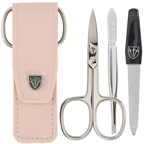 3 Swords Germany - brand quality 3 piece manicure pedicure grooming kit set for nail care with synthetic leather case pink - Made by 3 Swords