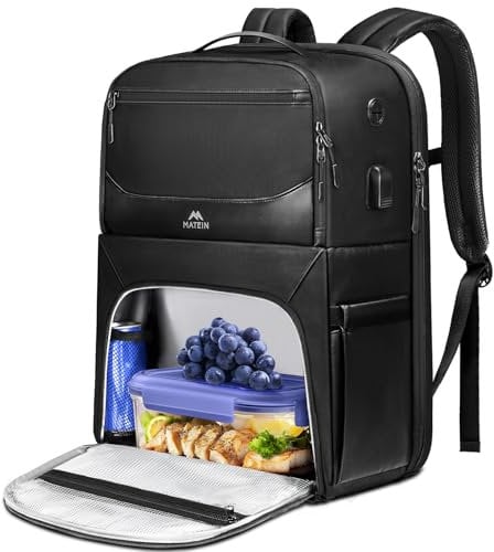 MATEIN 17In Work Bag with Lunch Compartment, Waterproof Laptop Backpack with Usb Charging Port, Lunch Backpack with Laptop Compartment for Men Women, Office, College, Travel, Black