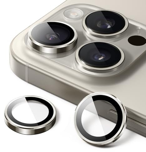JETech Kameraschutz für iPhone 16 Pro 6,3 Zoll und iPhone 16 Pro Max 6,9 Zoll, 9H Gehärtetes Glas Individuelle Metallring Abdeckung, HD Klar, 1 Set (Titan Natur)