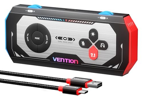 VENTION Tarjeta de sonido USB externa 7.1 DAC para juegos, sonido envolvente virtual 7.1, 24 bits/192 KHz, sistema de luz RGB, amplificador de audio para juegos compatible con PS5, PS4, Xbox One,