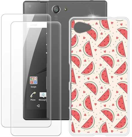 OAGELIM Hergestellt für Sony Xperia Z5 Compact Hülle + 2 Displayschutzfolien aus gehärtetem Glas, stoßfest, weiches Silikon, TPU-Hülle für Sony Xperia Z5 Compact (11,7 cm)