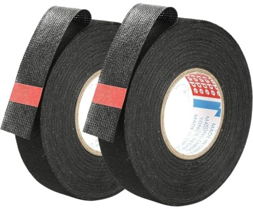 QOMJUFA 2 x Cinta de tela negra para arnés de cables, aislamiento eléctrico, adhesivo fuerte, impermeable, resistente a la humedad (15mm x 15m)