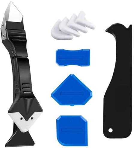 3-in-1 Silicone Caulking Tool Kit - Caulk Remover, Grout Removal & Finishing Tool with 4pc Glass Glue Scrapers - Professional Caulking Tools for Home Improvement & DIY Projects