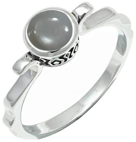 Grauer Mondstein Edelstein Bandring 925 Sterling Silber Ring Herren & Damen Bandring Geschenkartikel Handgefertigter Schmuck TSR1232BQ_14 (60 (19.1))