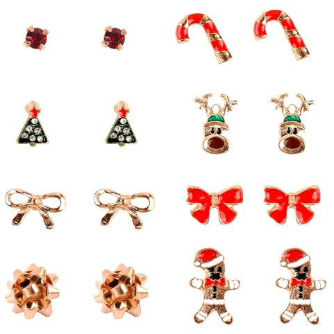 8 Pairs Christmas Charm Stud Earrings Set,AWAVM Christmas Earrings,Holiday Earrings Christmas Earring for Girls,Reindeer Christmas Trees