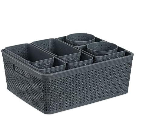 Relaxdays Schubladen Organizer 10-TLG. Set, Schubladeneinsatz, versch. Größen, Ordnungssystem, Kunststoff Trennbox, grau