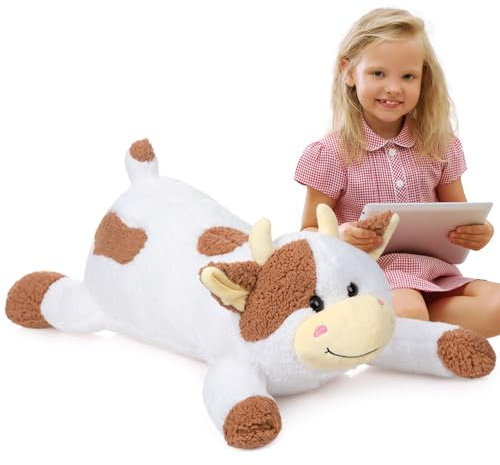 BEJOY Kuh-Plüschtier, Plüschkissen Fluffy Stuffies Kuh Kuscheltier, Plüsch Kuh Niedliches Kuh Spielzeug für Kinder, 90 cm Braun