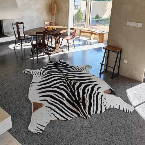 SYLUOQP Teppich mit Zebramuster, 2 x 2,6 m, schwarz-weiß, Tierdruck, Cartoon, niedlicher Teppich, Kunstfell-Teppich, Tierdruck, Matte für Wohnzimmer, Schlafzimmer, Kinderzimmer