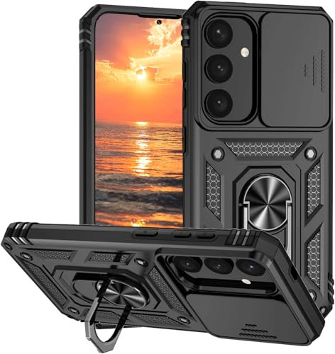 Handyhülle für Samsung Galaxy A52 5G Hülle mit Kameraschutz, Panzerhülle Schutzhülle Galaxy A52 5G mit 360° Metall Ring Ständer Military Stoßfest Bumper Hard Case Samsung A52 5G Cover (Schwarz)