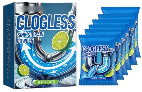 KOAHDE Waschbecken Abflussreiniger,Pipeline Sauber Pulver,Effektives Abflusspulver für Abflüsse,Pipeline Cleaning Tool,Rohrbagger Deodorant,Leistungsstarker Spül- und Abflussreiniger,(25+5g*6)