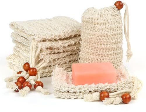 Seifensäckchen Bio,10 Pack Seifensäckchen,Kordelzug Massage Seifensack,Sisal Seifenbeutel,für festes Shampoo,Feste Seife,Natur Seifen Säckchen,Mesh Seifenbeutel