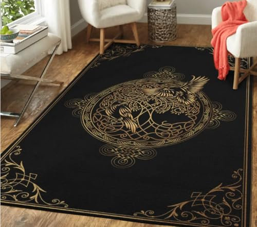 PASPRT Viking Pattern Carpet Area Rugs Graphic Square Anti-Slip Carpets Living Room Home Decoration Bedroom Carpet 200X300Cm