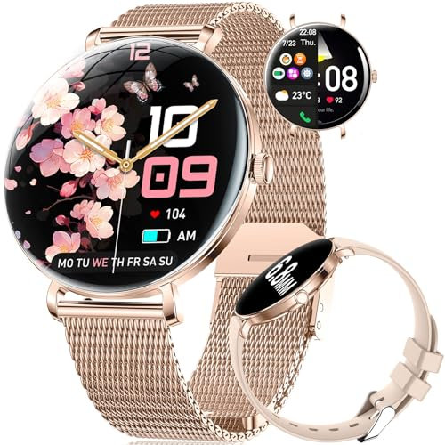 Montre Connectée Femme 1.43 HD AMOLED Smartwatch Santé Au Féminin, avec Appel Bluetooth/100+ Modes Sport/Fréquence Cardiaque/Sommeil/Podomètre Calories, 200+ Cadrans, Rappel Message, IP68 Android iOS