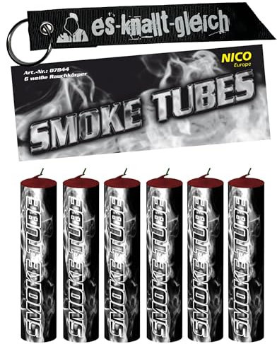 Rauchfackel Smoke Tubes im 6er Pack in Rot Blau Gelb Grün Orange Weiß Mix von NICO Europe mit Anhänger (Weiß)
