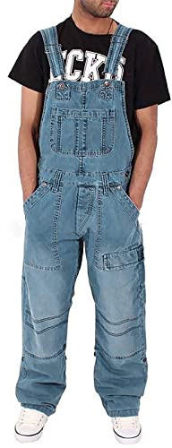 Pantaloni A Quadri Salopette versatili Bretelle in denim da uomo Moda semplici jeans larghi multitasche Pantaloni Ciclista Imbottiti