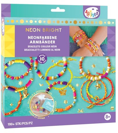 ARTISTA 9342994 Bastelset Neonfarbene Armbänder, Schmuckbastelset, DIY Schmuckset für Kinder ab 8 Jahren