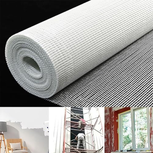 Rouleau de treillis en fibre de verre robuste pour murs en stuc pour l'isolation et la prévention des fissures des murs intérieurs et extérieurs sur les chantiers de construc(Size:1x50m/3.2ft x 164ft)