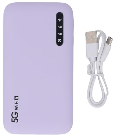 FAUOSWUK 5G Mobile Hotspot WiFi 6 Travel Router con Batteria da 6100 MAh e Supporto Slot Nano SIM 16 Dispositivi 2,77 Gbps Speed IP67 Purple