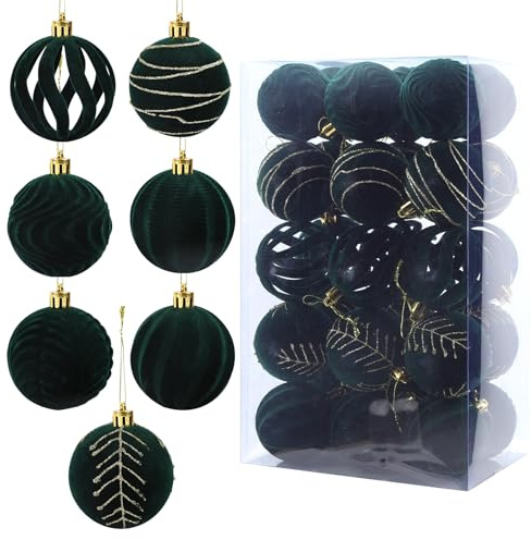 Samt-Weihnachtskugeln – 30 Stück, 6 cm, Baumschmuck, beflocktes Kugel-Set für Feiertage, Hochzeit, Geburtstagsfeier (tiefgrün)