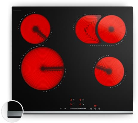 Klarstein Verosteel Glaskeramikkochfeld - 60 cm, 4 Zonen, Touch-Slider, 6600 W, Ovale & Dual-Kochzonen, Timer, Kindersicherung, Restwärmeanzeige, Einbau Elektro Kochfeld