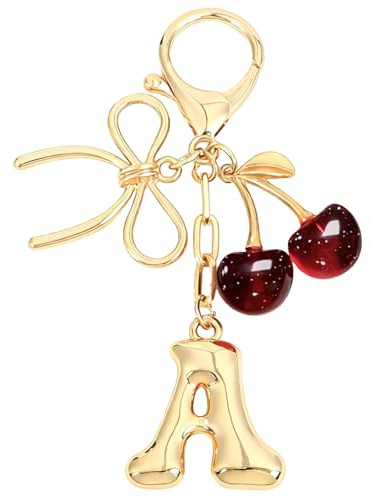Snylcce Bubble Initial Keychain Bag Charms for Women A-Z Letter Keychain | with Cherry, Strawberry & Butterfly Charms, Perfect for Handbags, Purses and Backpacks