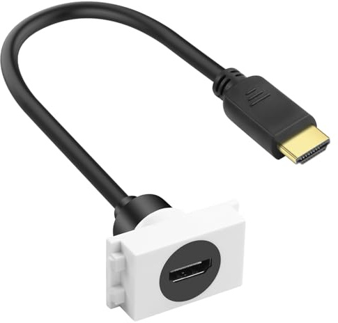 QIANRENON 23 * 36mm HDMI 2.0 Wall Plate Socket Module Short Cable Display Connector 4K@60Hz HDMI Male to Female Insert Panel Adapter, for 0.9 * 1.42in Slot 86/128 Panel, Extend HDTV Port, 25cm/9.8in