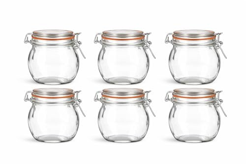 WDMT 6er Set Glas Weckgläser 750 ml mit Bügelverschluss – Rundes Vorratsglas mit Gummiring, Luftdicht & Wiederverwendbar – Für Kekse, Pasta, Süßigkeiten, Vorräte, Deko & DIY Geschenke – Transparent