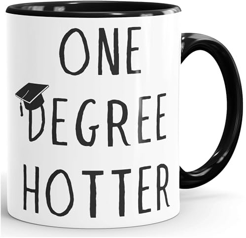 MoonWorks® Kaffee-Tasse Geschenkidee Abschluss Studium Bachelor Diplom - mit Spruch One Degree hotter - Keramik Weiss-innen-schwarz standard