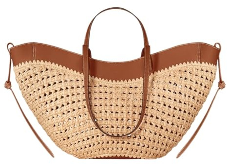 NJIEzhao Geflochtene Strandtasche Gewebte Einkaufstasche for Damen, Strandhandtasche aus Stroh mit großer Kapazität, einfache, lässige Schultertasche for den Sommer